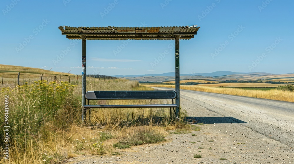 Lonely Bus Stop in a Rural Setting Lonely Bus Stop in a Rural Setting