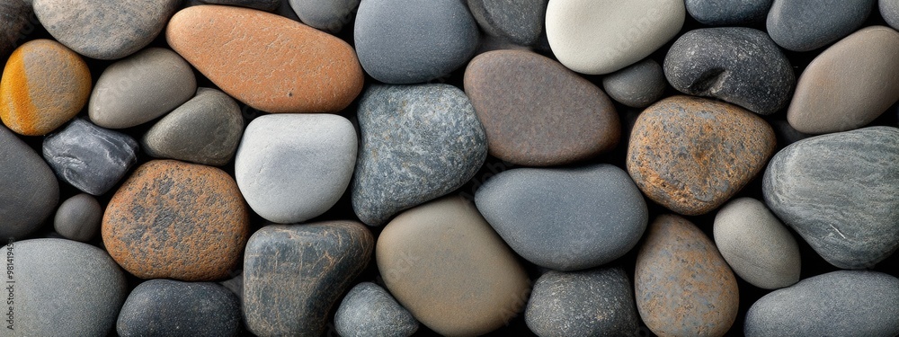 Smooth river stones in various shades of grey and brown Smooth river stones in various shades of grey and brown