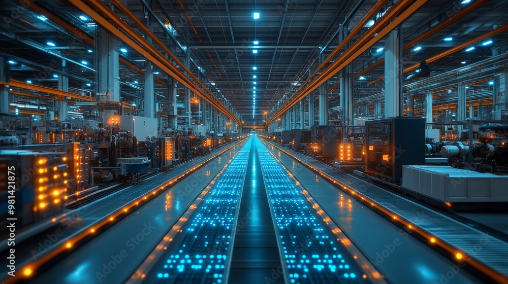 Advanced logistics hub in operation with automated processes and vibrant lighting Advanced logistics hub in operation with automated processes and vibrant lighting