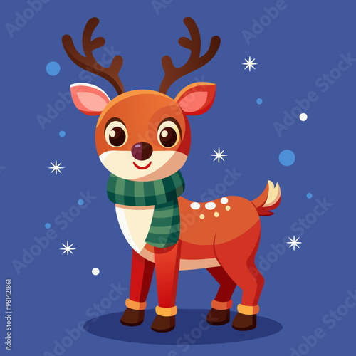 reindeer with santa hat and christmas tree