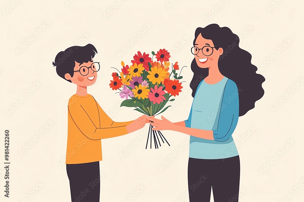 Happy Children Celebrating Teacher Appreciation with Flowers – A Heartwarming Illustration of Gratitude and Joy in a Classroom Setting Happy Children Celebrating Teacher Appreciation with Flowers – A Heartwarming Illustration of Gratitude and Joy in a Classroom Setting