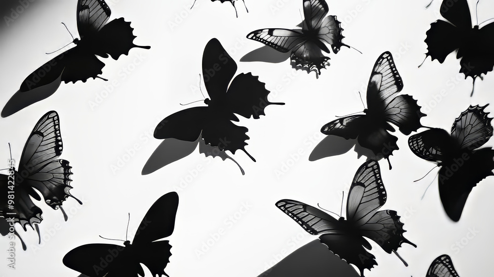 Black outlines of butterflies against a white background. Black outlines of butterflies against a white background.