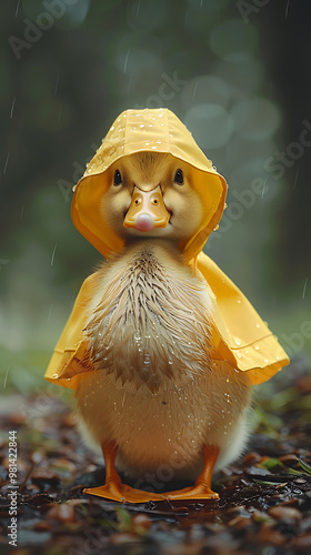 Photorealistic Duckling in Yellow Rain Gear [created with generative AI technology]