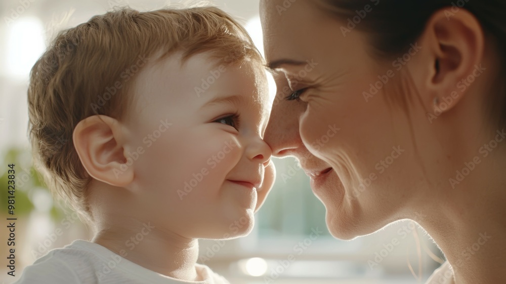 A mother and her child are hugging and smiling A mother and her child are hugging and smiling