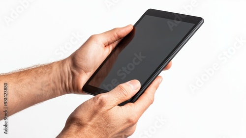 A person is holding a tablet in their hand