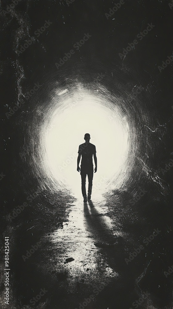 A man is walking through a tunnel A man is walking through a tunnel