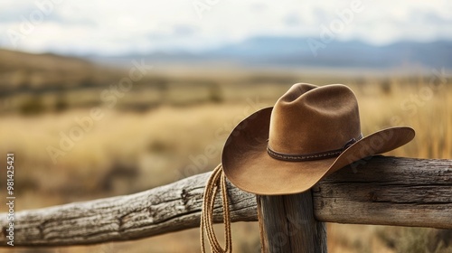 Cowboy hat on a rustic fence in