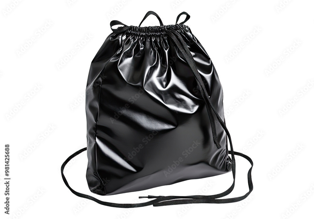 Black drawstring bag. Transparent background, Isolated PNG. Black drawstring bag. Transparent background, Isolated PNG.