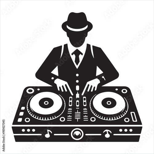 Dj mixer icon silhouette on white background
