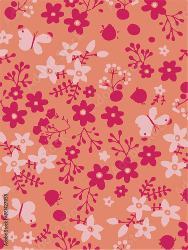 Flowers seamless pattern. vector illustration. Abstract flowers, floral vector with leaves
