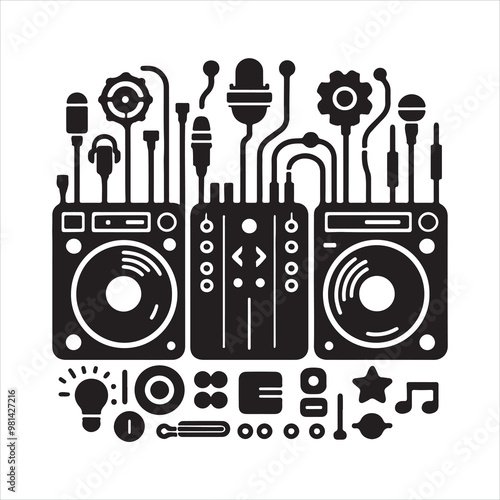 Dj mixer icon silhouette on white background
