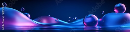 abstract 3d shapes with bluish violet color and floating forms in dark gradient background