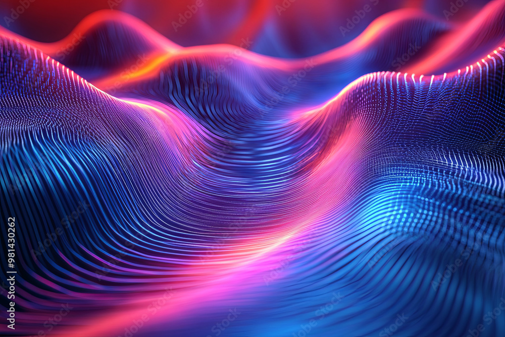 Holographic waves expanding outward from a central point, representing data distribution Holographic waves expanding outward from a central point, representing data distribution