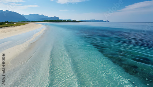 Stunning view of the serene beach and crystal-clear ocean photo