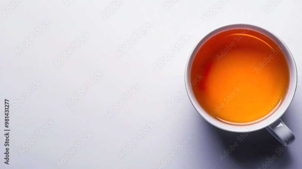 top view tea in a white cup on white background