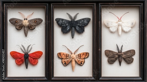 Vintage Display of Colorful Preserved Moths and Butterflies