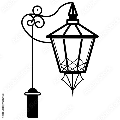 Vintage Flickering Street Lamp with Spider Webs and Eerie Glow - Vector Art