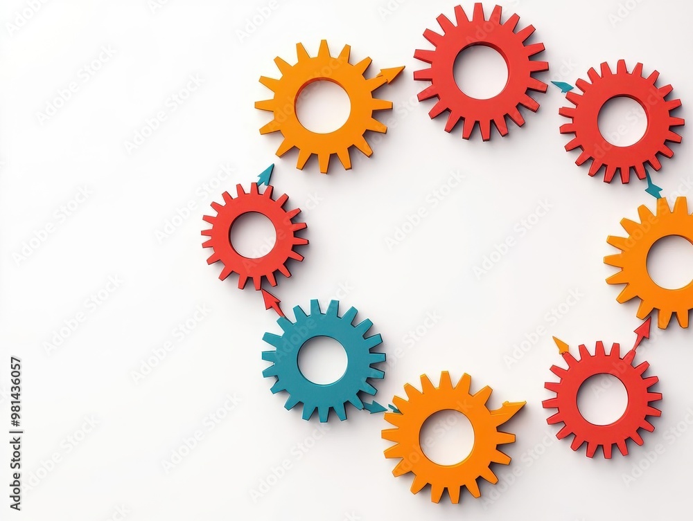 A circular flow of gears and arrows, symbolizing continuous workflow optimization and process integration A circular flow of gears and arrows, symbolizing continuous workflow optimization and process integration