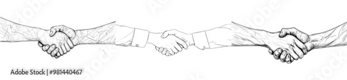 One line drawing of a handshake. Hands shaking to deal with business agreement on white background. Business agreement concept. Modern illustration.