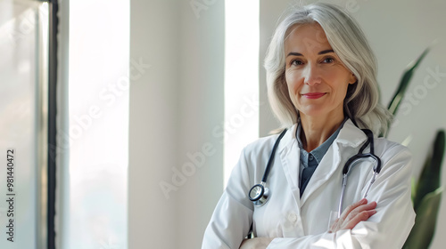 Mature female doctor on light background