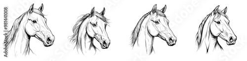 Drawing of a foal head on a white background. Image depicting a young horse.