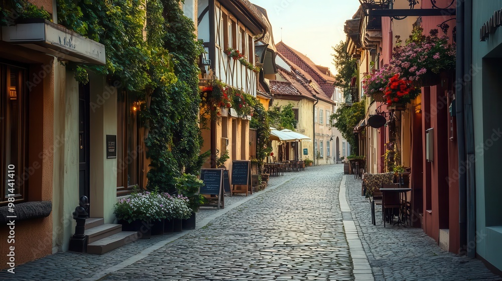 charming european cobblestone street lined with colorful facades and quaint cafes soft warm light and lush flower boxes create an inviting atmosphere perfect for travel or lifestyle themes charming european cobblestone street lined with colorful facades and quaint cafes soft warm light and lush flower boxes create an inviting atmosphere perfect for travel or lifestyle themes