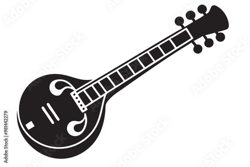 A sitar silhouette vector,icon illustration on white background.