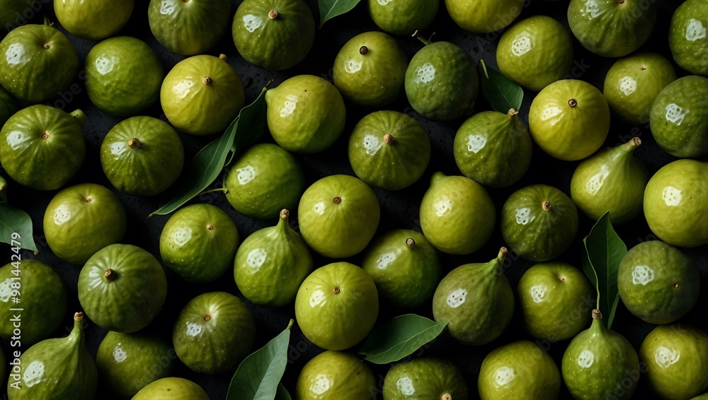 Green figs and limes displayed with leaves. Green figs and limes displayed with leaves.