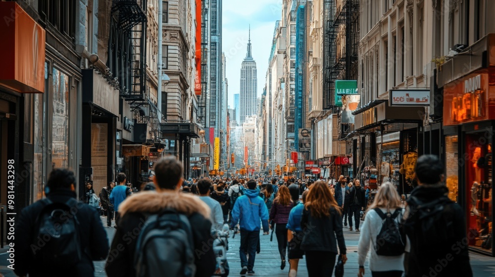 Obraz premium Massive Crowd in a Bustling Urban Street
