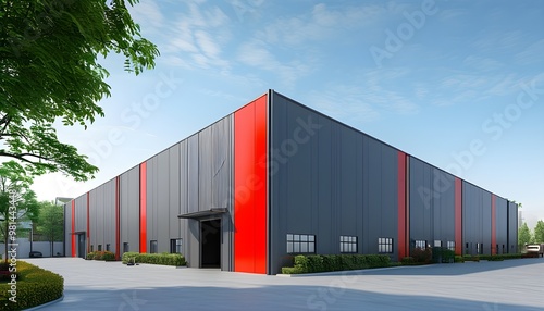 Modern Industrial Warehouse Exterior Featuring Expansive Storage Space and Distinct Architectural Design