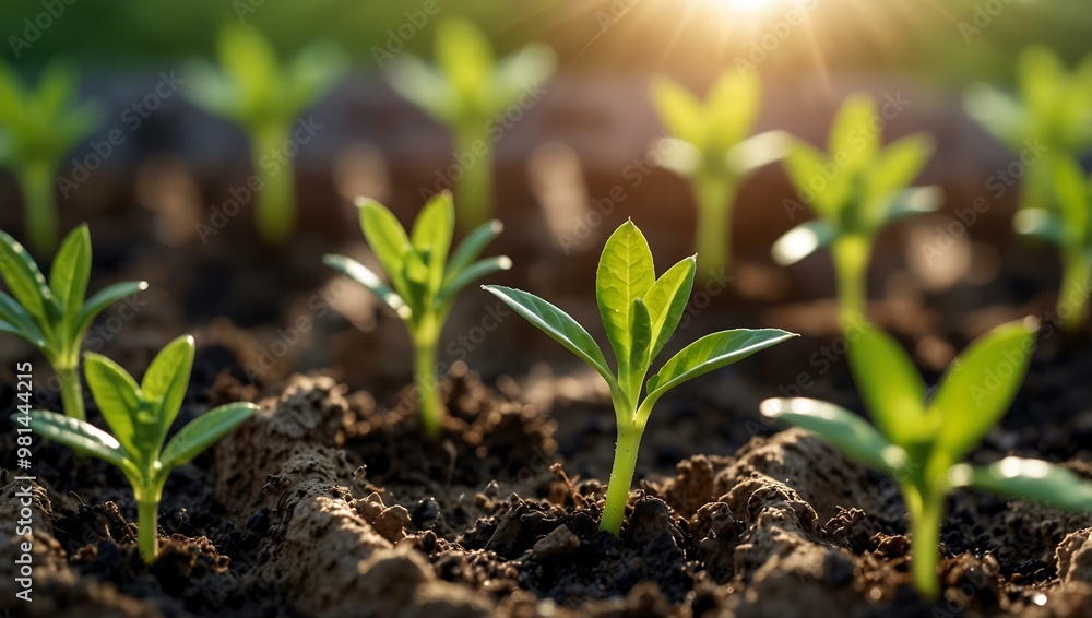 Green seedlings growing in sunlight, symbolizing new beginnings. Green seedlings growing in sunlight, symbolizing new beginnings.