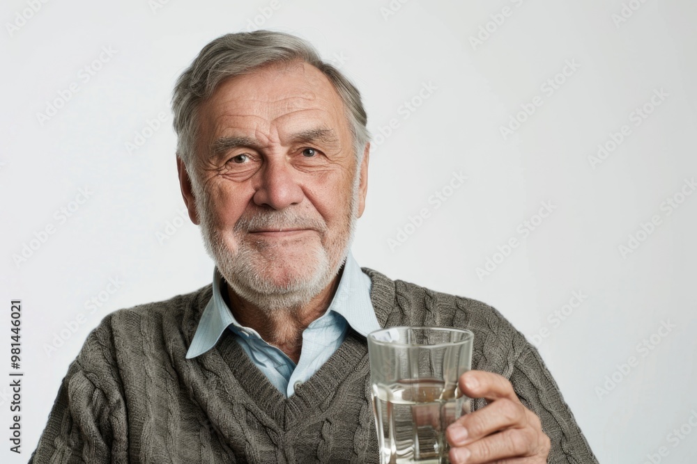 Portrait of an elderly gentleman holding a glass of water, suitable for healthcare or wellness-themed projects Portrait of an elderly gentleman holding a glass of water, suitable for healthcare or wellness-themed projects