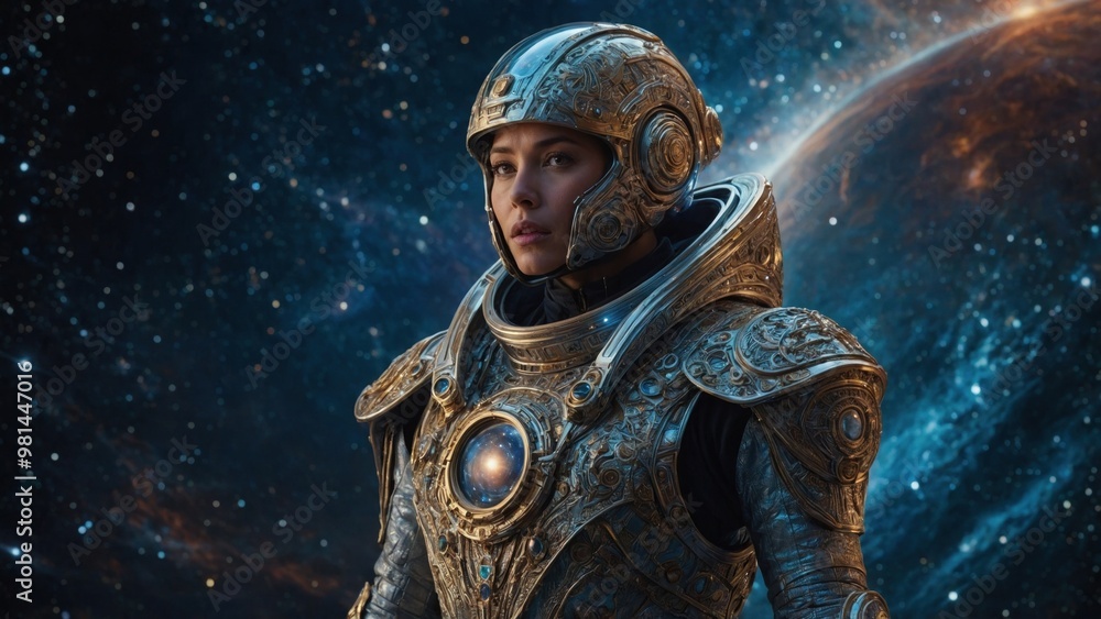 Fototapeta premium young man with astronaut on the background of a starry sky