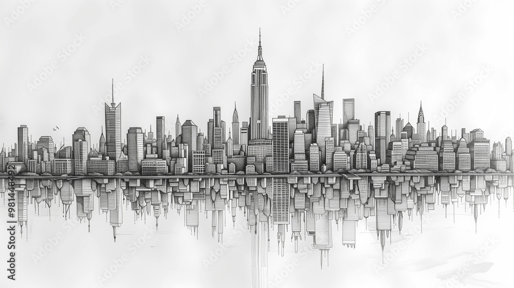 Naklejka premium astarte.ai: Continuous Line Art of Skyline City 