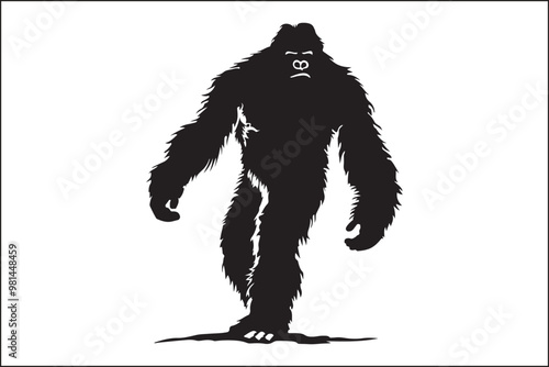 Bigfoot silhouette, Sasquatch vector, mythical creature, forest legend, cryptid art, wildlife silhouette, nature vector, outdoor adventure, mysterious figure, folklore illustration, camping theme, dar