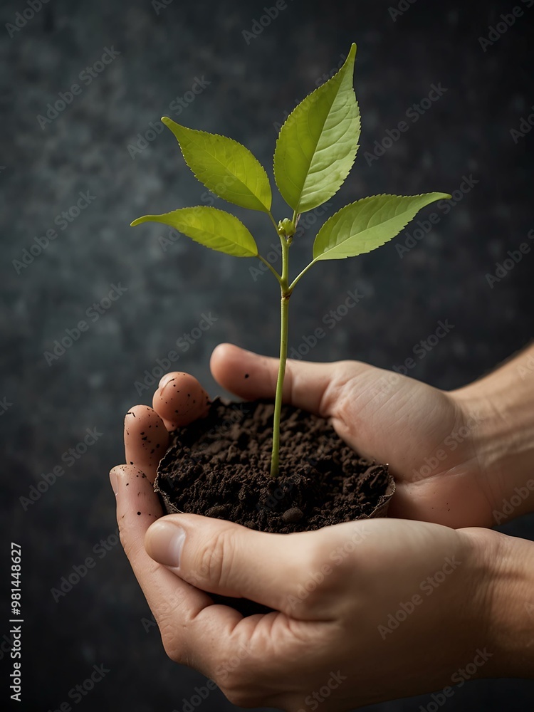 Hand holding a small tree sapling ready for planting. Hand holding a small tree sapling ready for planting.
