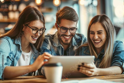 Couple checking out a tablet with interest