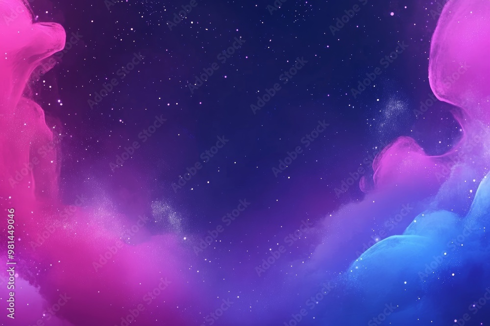 Swirling clouds of purple and blue colors create a mesmerizing cosmic backdrop under a starry sky Swirling clouds of purple and blue colors create a mesmerizing cosmic backdrop under a starry sky