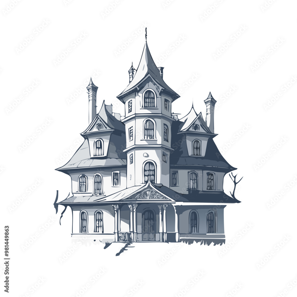 Haunted house sketch design. Spooky haunted mansion pen sketch vector art design. Haunted house sketch design. Spooky haunted mansion pen sketch vector art design.