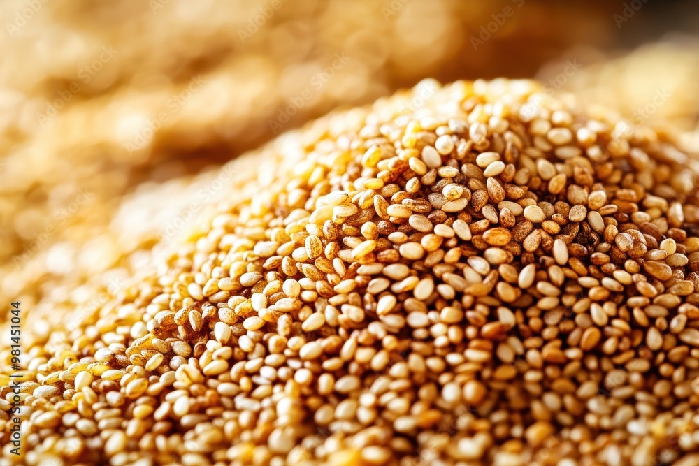 Pile of organic sesame seeds forming a small mound Pile of organic sesame seeds forming a small mound