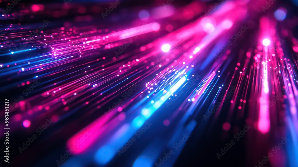 Abstract background with purple and blue glowing lines and bokeh. Abstract background with purple and blue glowing lines and bokeh.