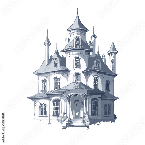Wallpaper Mural Haunted house sketch design. Spooky haunted mansion pen sketch vector art design. Torontodigital.ca