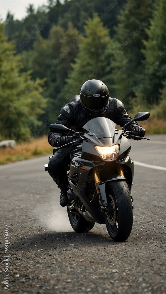 High-speed motorcycle ride by a professional rider on the road High-speed motorcycle ride by a professional rider on the road