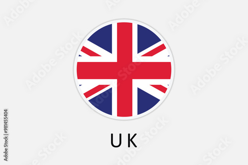 The British flag. Flag icon. Standard color. A round flag. Computer illustration. Digital illustration. Vector illustration.