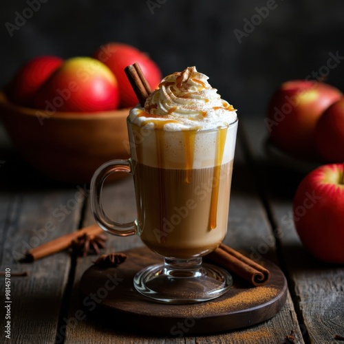 Cinnamon stick garnished caramel apple cider float