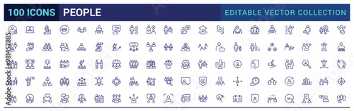 People icons set. Human resource, meeting, work group, team, Team work, icon. Line people. Business people, management, employees, cooperation.