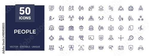 People icons set. Human resource, meeting, work group, team, Team work, icon. Line people. Business people, management, employees, cooperation.