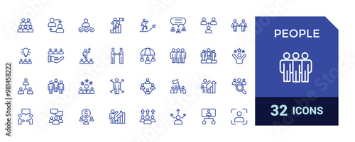 People icons set. Human resource, meeting, work group, team, Team work, icon. Line people. Business people, management, employees, cooperation.