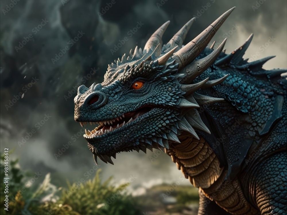 Majestic and Fierce Dragon with Glowing Eyes in a Dark Fantasy World