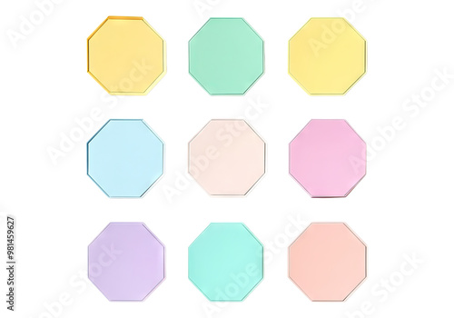 Hexagonal adhesive paper sticker label. Transparent background, Isolated PNG.